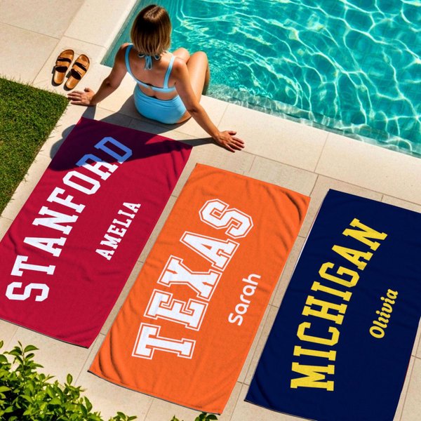Personalized College Beach Towel, Custom Beach Towel, School Spirit Custom Name Towel, College Gift, College Graduation, Graduation Gift