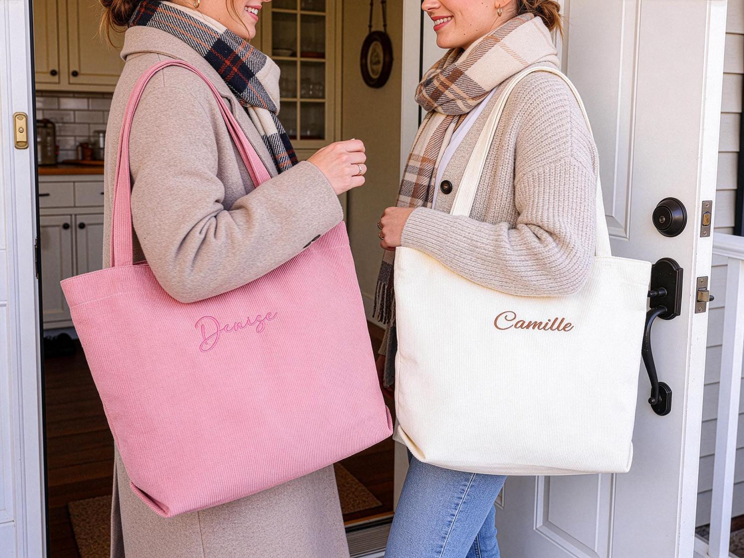 Personalized Bridesmaid gift bag, Bridesmaid Tote bag, Corduroy Tote Bag, Tote Bag with Zipper, Name Bag, Monogram Bag, Wedding Party Gifts