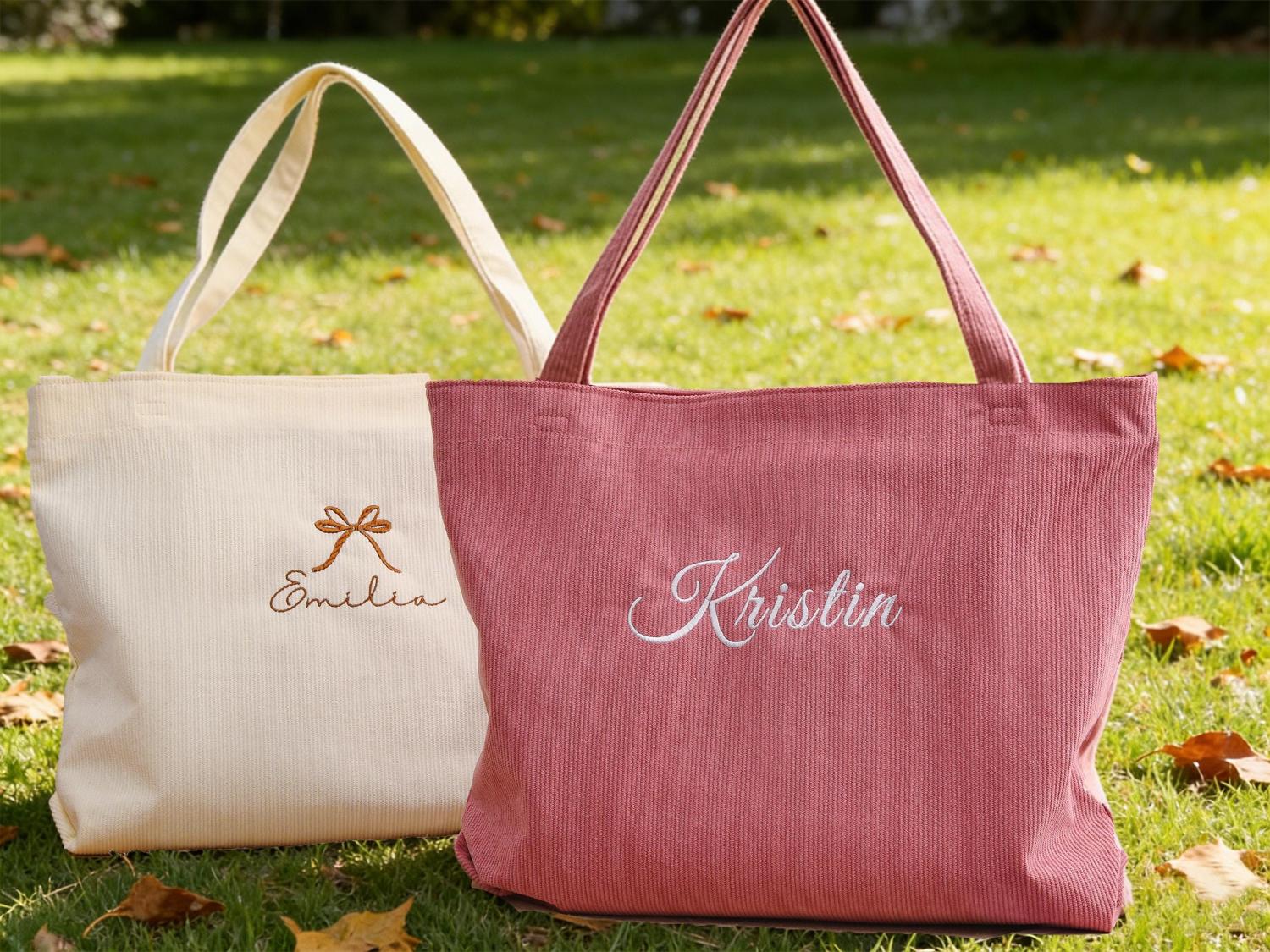 Personalized Bridesmaid gift bag, Bridesmaid Tote bag, Corduroy Tote Bag, Tote Bag with Zipper, Name Bag, Monogram Bag, Wedding Party Gifts