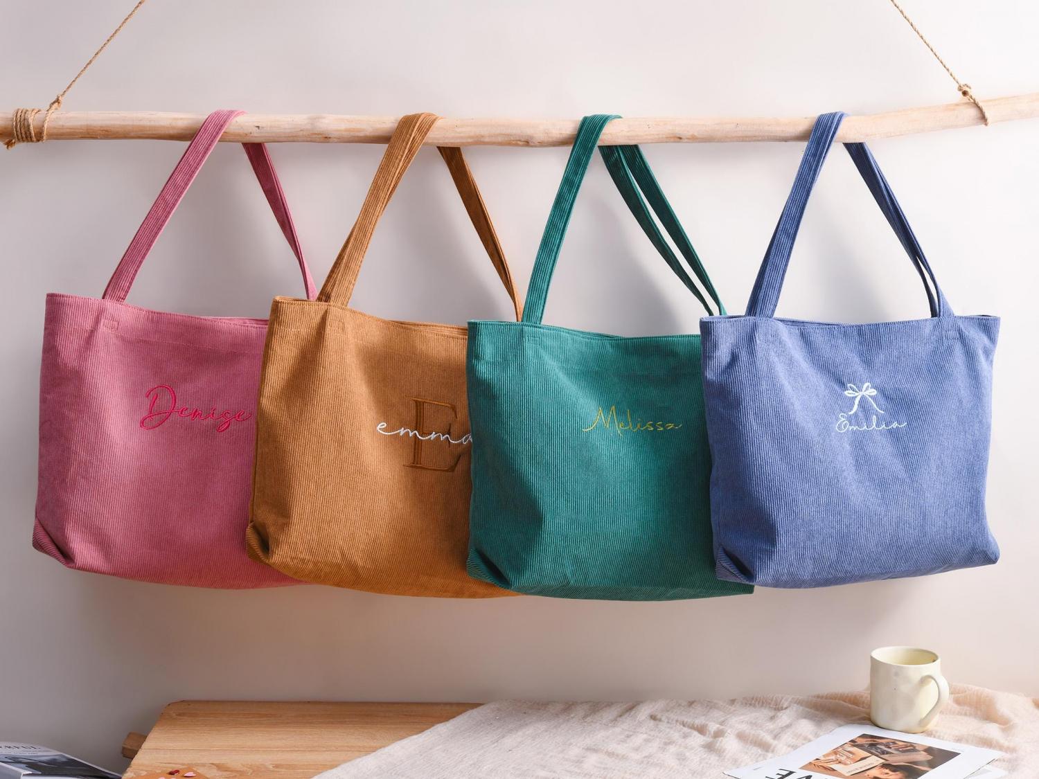 Personalized Bridesmaid gift bag, Bridesmaid Tote bag, Corduroy Tote Bag, Tote Bag with Zipper, Name Bag, Monogram Bag, Wedding Party Gifts