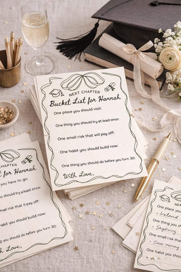 Graduation Wishes Cards for Girls- Bucket List Cards, Sets of 24 Choose Your Color