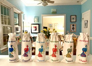 Mahjong Bird Bam Canvas Wine Totes:  Perfect pairing for any game