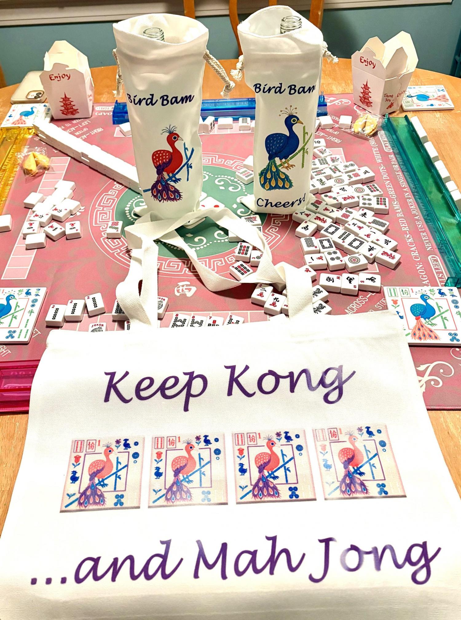Mahjong Bird Bam Canvas Wine Totes:  Perfect pairing for any game