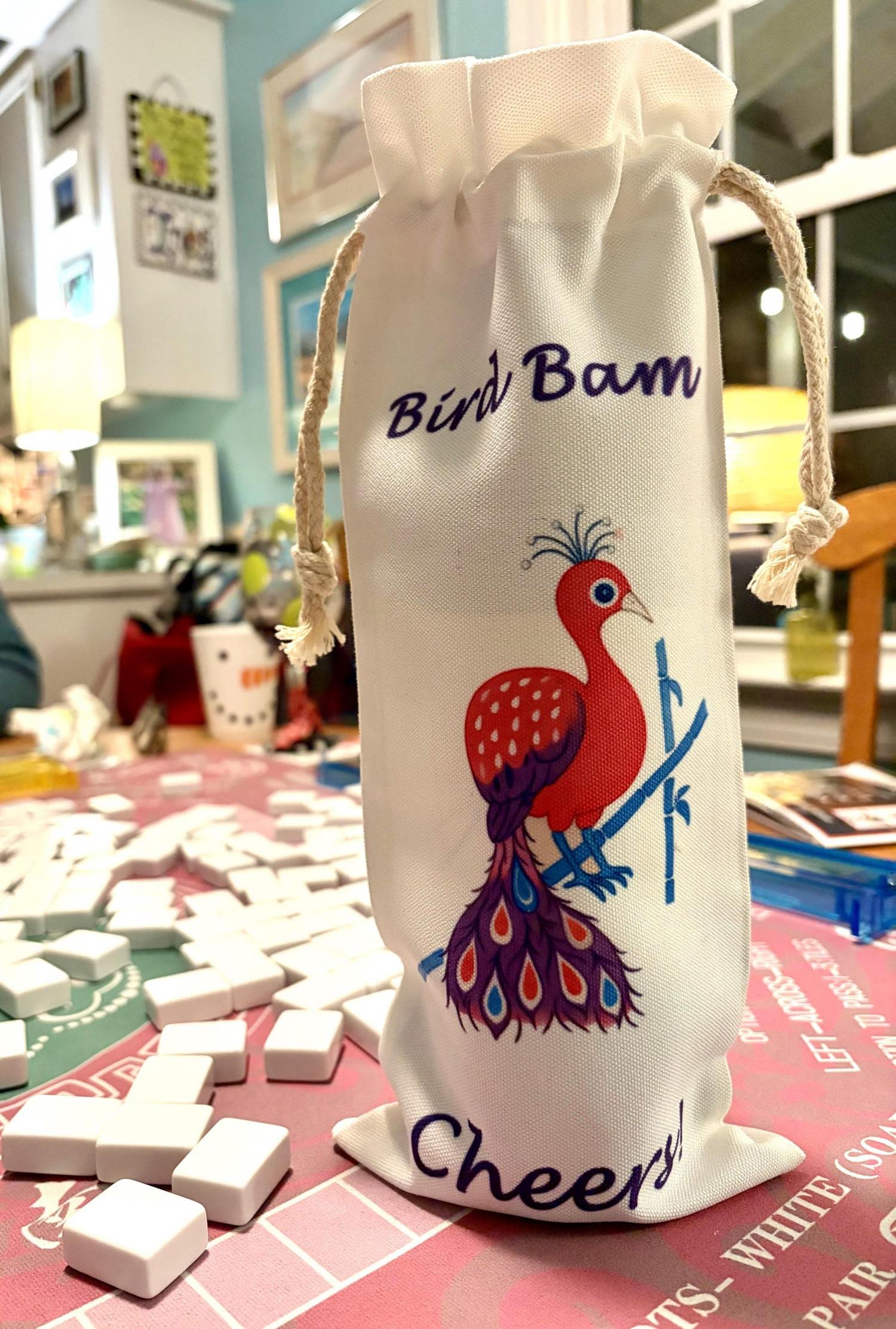 Mahjong Bird Bam Canvas Wine Totes:  Perfect pairing for any game