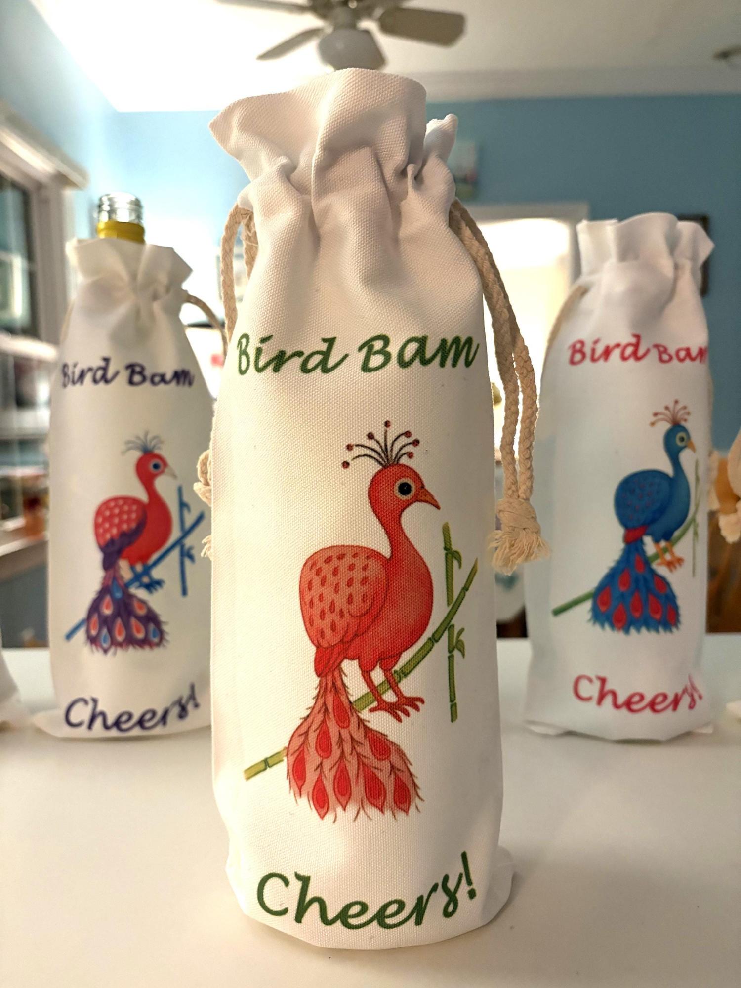 Mahjong Bird Bam Canvas Wine Totes:  Perfect pairing for any game