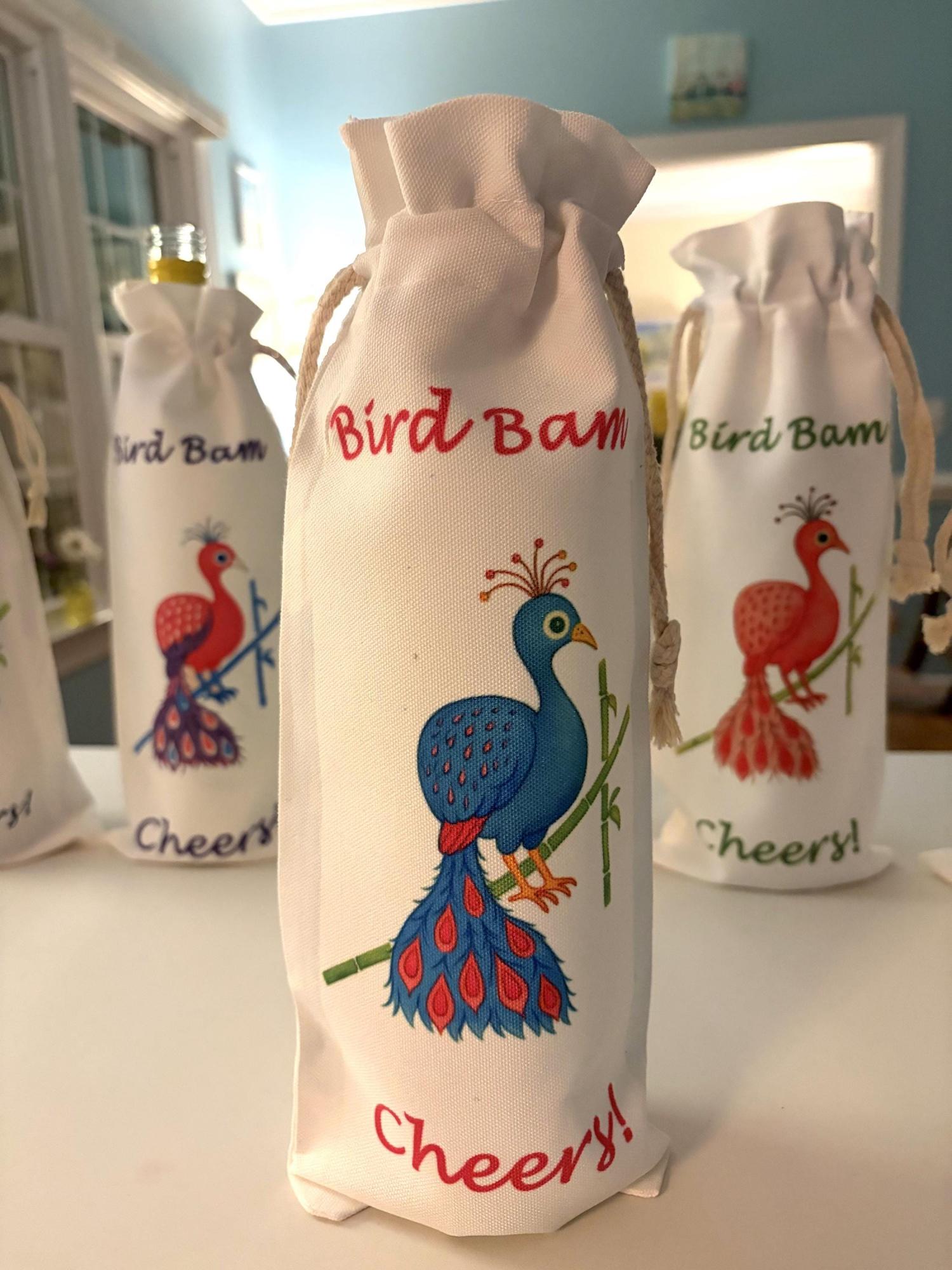 Mahjong Bird Bam Canvas Wine Totes:  Perfect pairing for any game