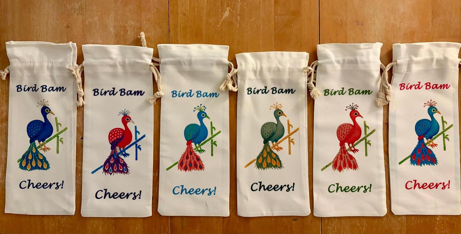 Mahjong Bird Bam Canvas Wine Totes:  Perfect pairing for any game