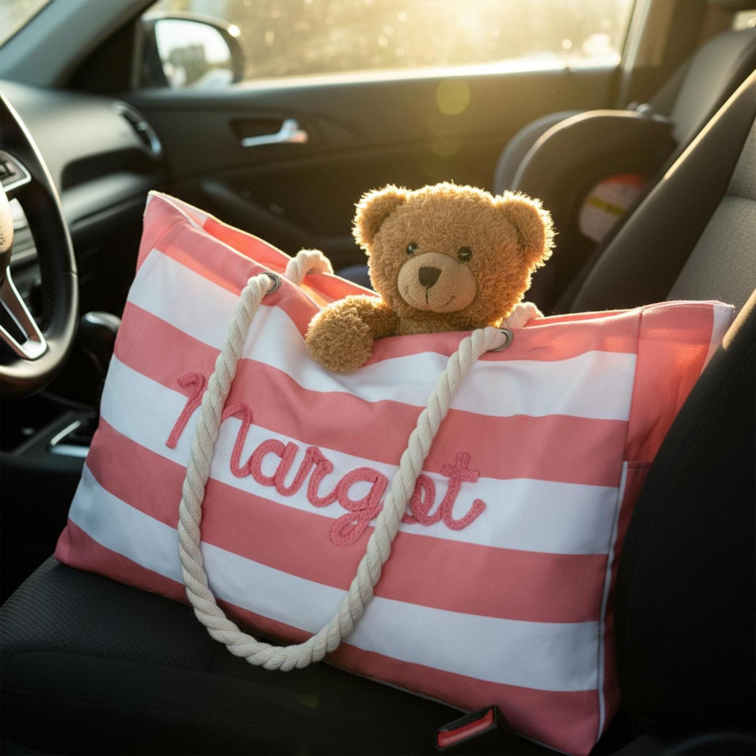 Personalized Beach Tote Bag with Zipper, Custom Large Pool Bag for Towels, Bridesmaid Proposal Gift, Bachelorette Girls Trip Favor