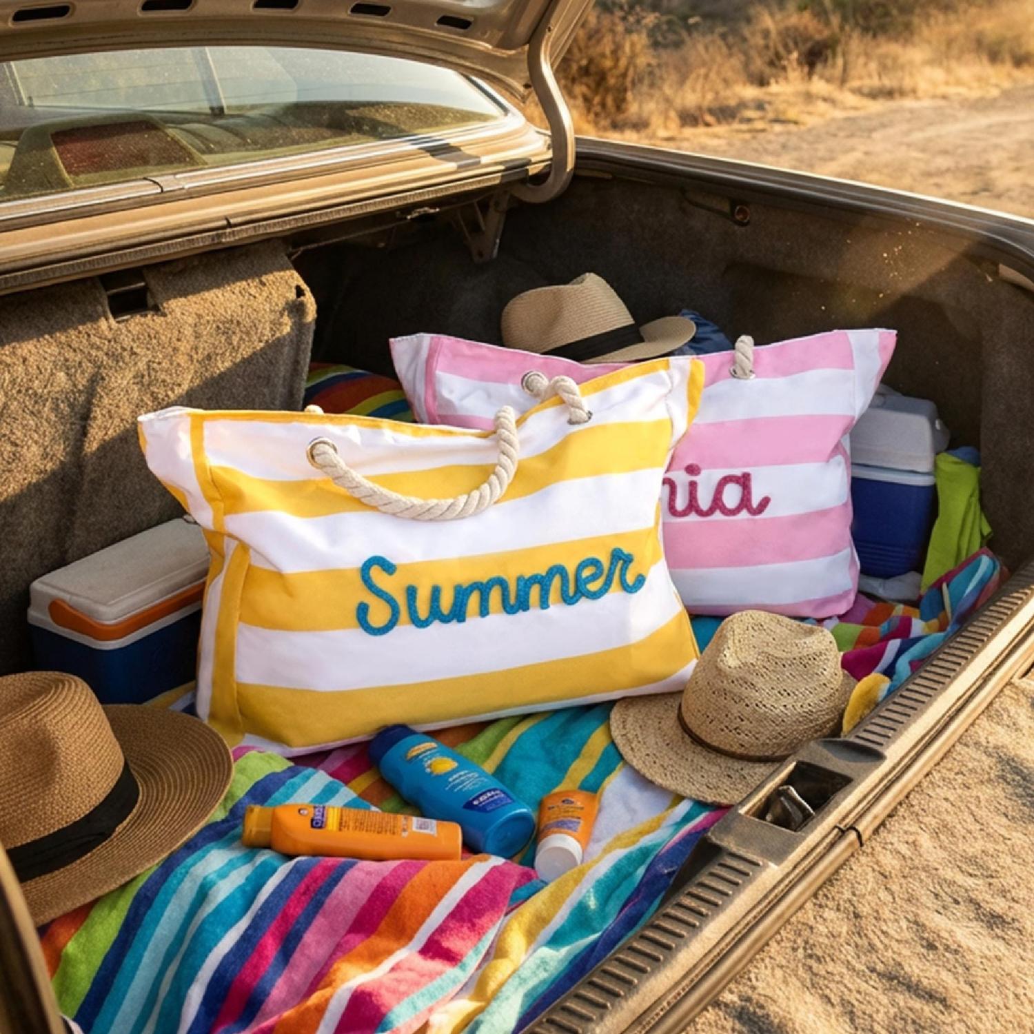 Personalized Beach Tote Bag with Zipper, Custom Large Pool Bag for Towels, Bridesmaid Proposal Gift, Bachelorette Girls Trip Favor