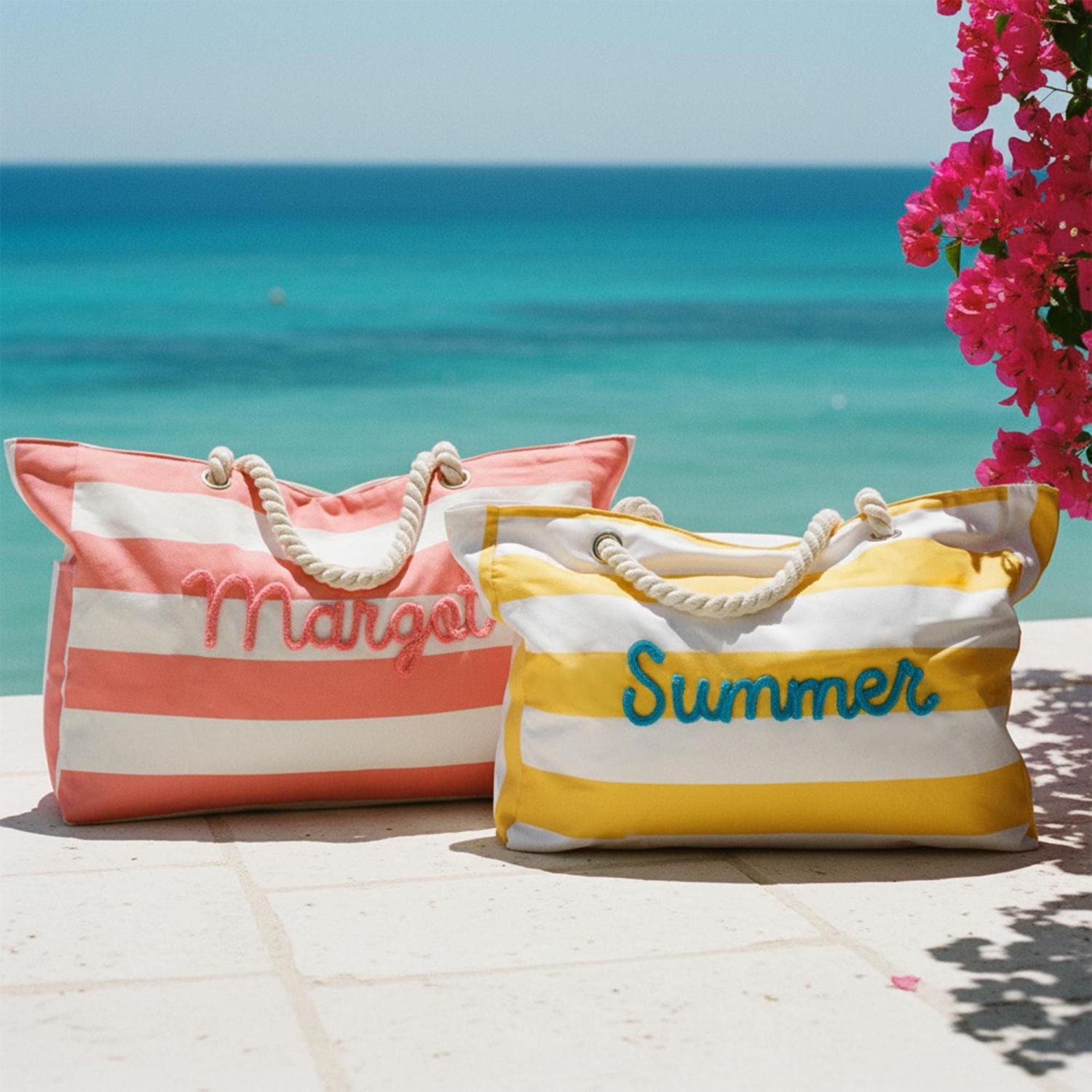 Personalized Beach Tote Bag with Zipper, Custom Large Pool Bag for Towels, Bridesmaid Proposal Gift, Bachelorette Girls Trip Favor