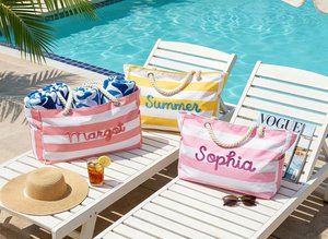 Personalized Beach Tote Bag with Zipper, Custom Large Pool Bag for Towels, Bridesmaid Proposal Gift, Bachelorette Girls Trip Favor