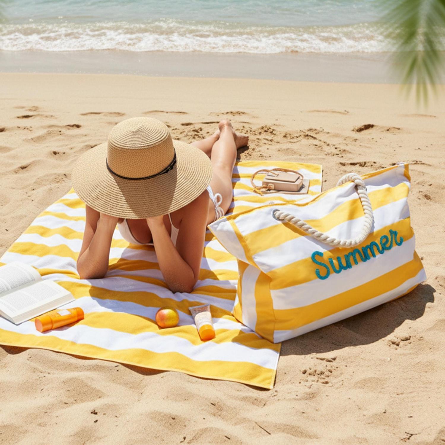 Personalized Beach Tote Bag with Zipper, Custom Large Pool Bag for Towels, Bridesmaid Proposal Gift, Bachelorette Girls Trip Favor