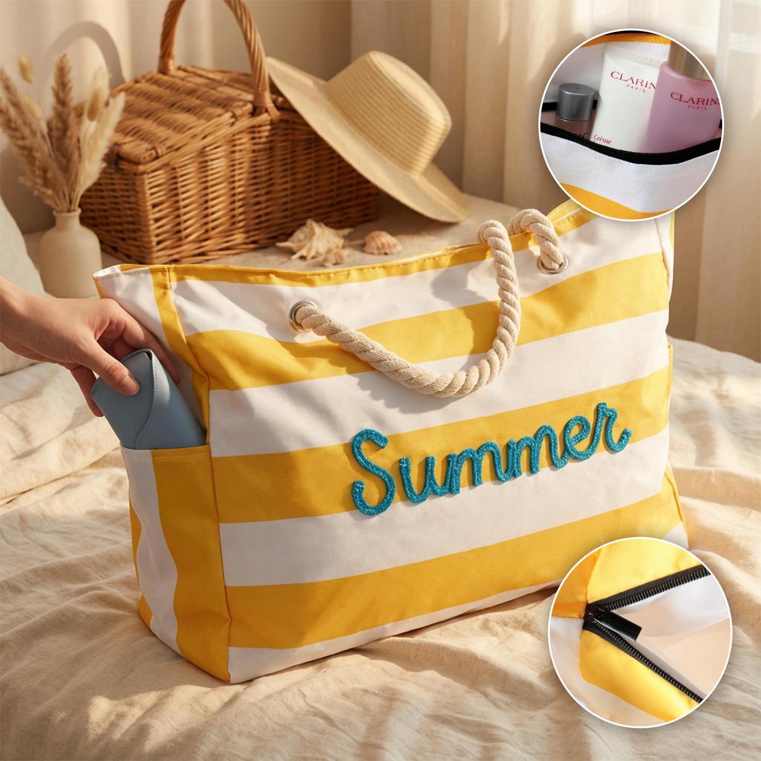 Personalized Beach Tote Bag with Zipper, Custom Large Pool Bag for Towels, Bridesmaid Proposal Gift, Bachelorette Girls Trip Favor