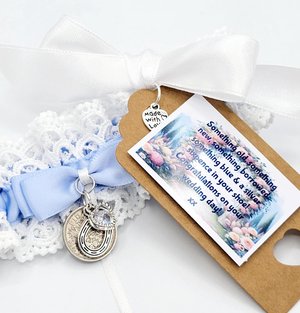 Something Blue Wedding Garter: Sixpence, Horseshoe, Bride Gift