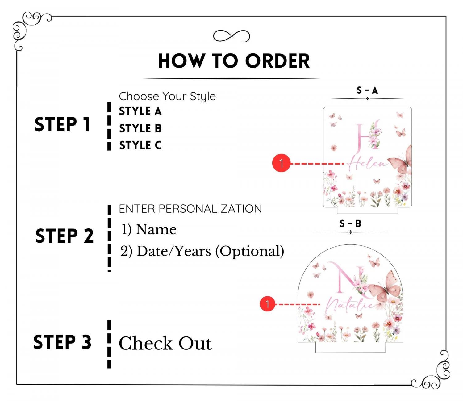 Personalized Name Night Light, Butterfly Flower LED Lamp, Custom Acrylic Light with Wooden Base, Gift for Her, Bedroom Decor