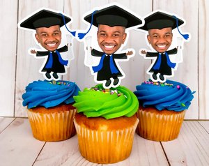 Graduation Cupcake Toppers, 2026 Grad Party Photo Favors, Personalized Big Head Face Graduate Decorations