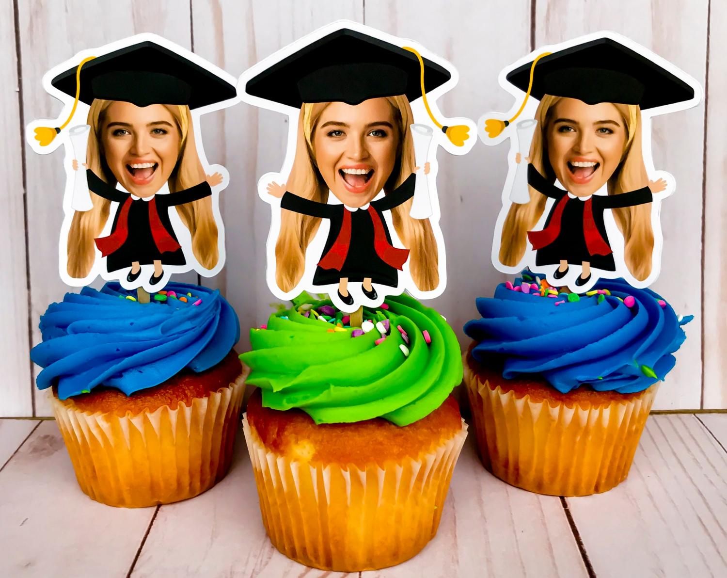Graduation Cupcake Toppers, 2026 Grad Party Photo Favors, Personalized Big Head Face Graduate Decorations