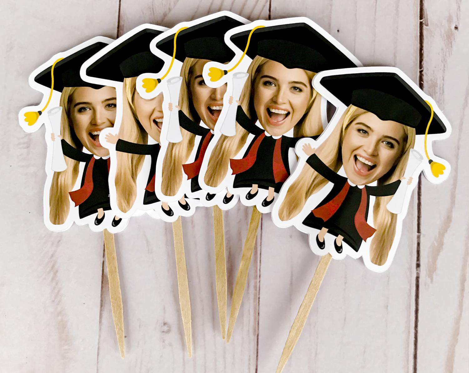 Graduation Cupcake Toppers, 2026 Grad Party Photo Favors, Personalized Big Head Face Graduate Decorations