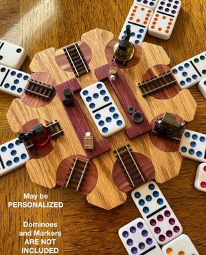 Handmade Mexican Train Domino Hub - Red Oak, Cedar & Purple Heart