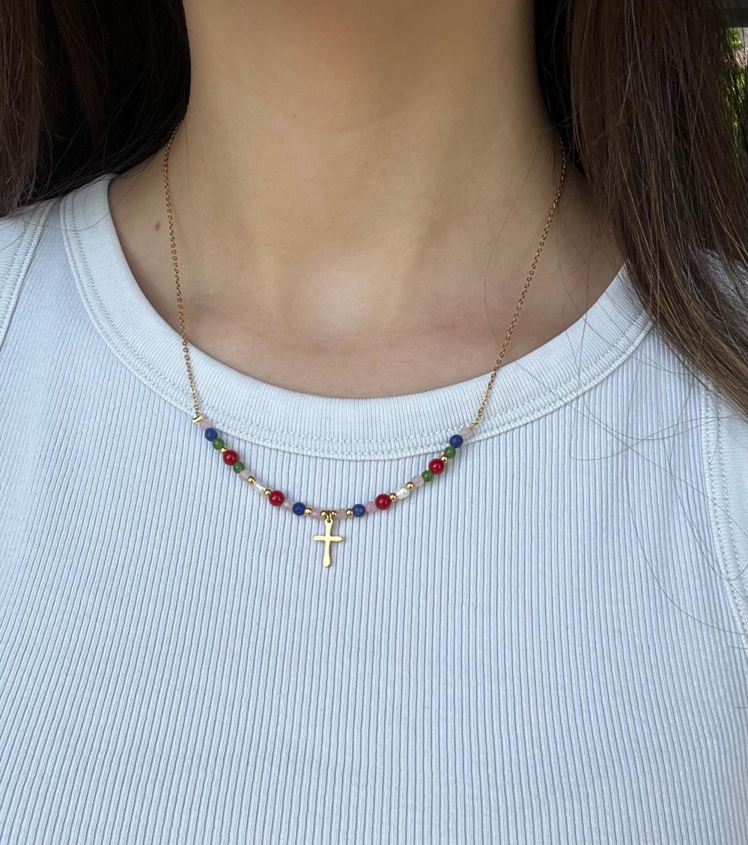 Beaded Cross Necklace - Gold Filled Cross Necklace - Cross Necklaces - Cross Charm Necklace - Personalized Gifts - Gifts