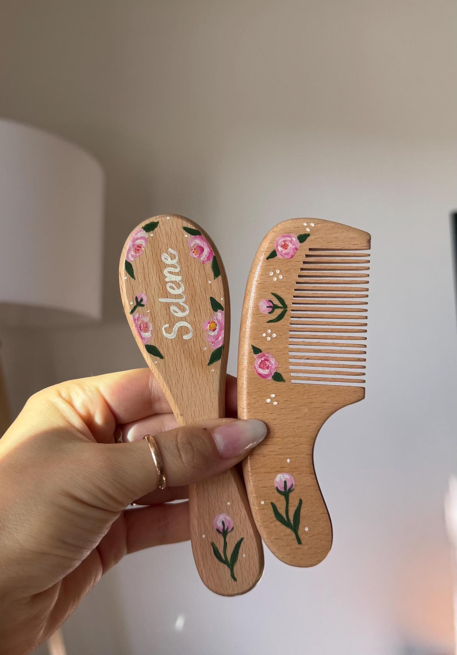 Baby Hairbrush + Comb, Hand-Painted, Birthday, Christmas, Baby Shower Gift