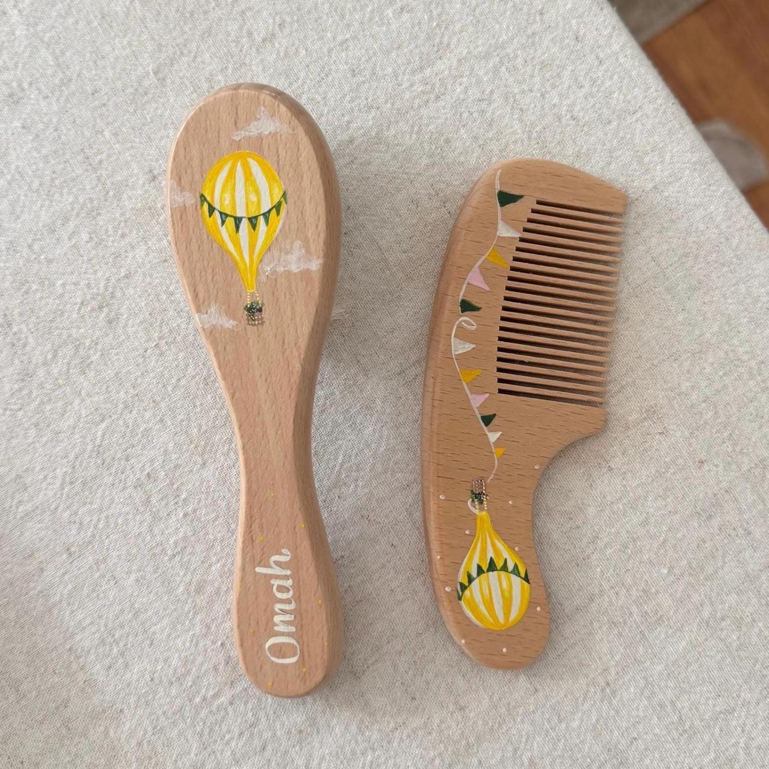 Baby Hairbrush + Comb, Hand-Painted, Birthday, Christmas, Baby Shower Gift