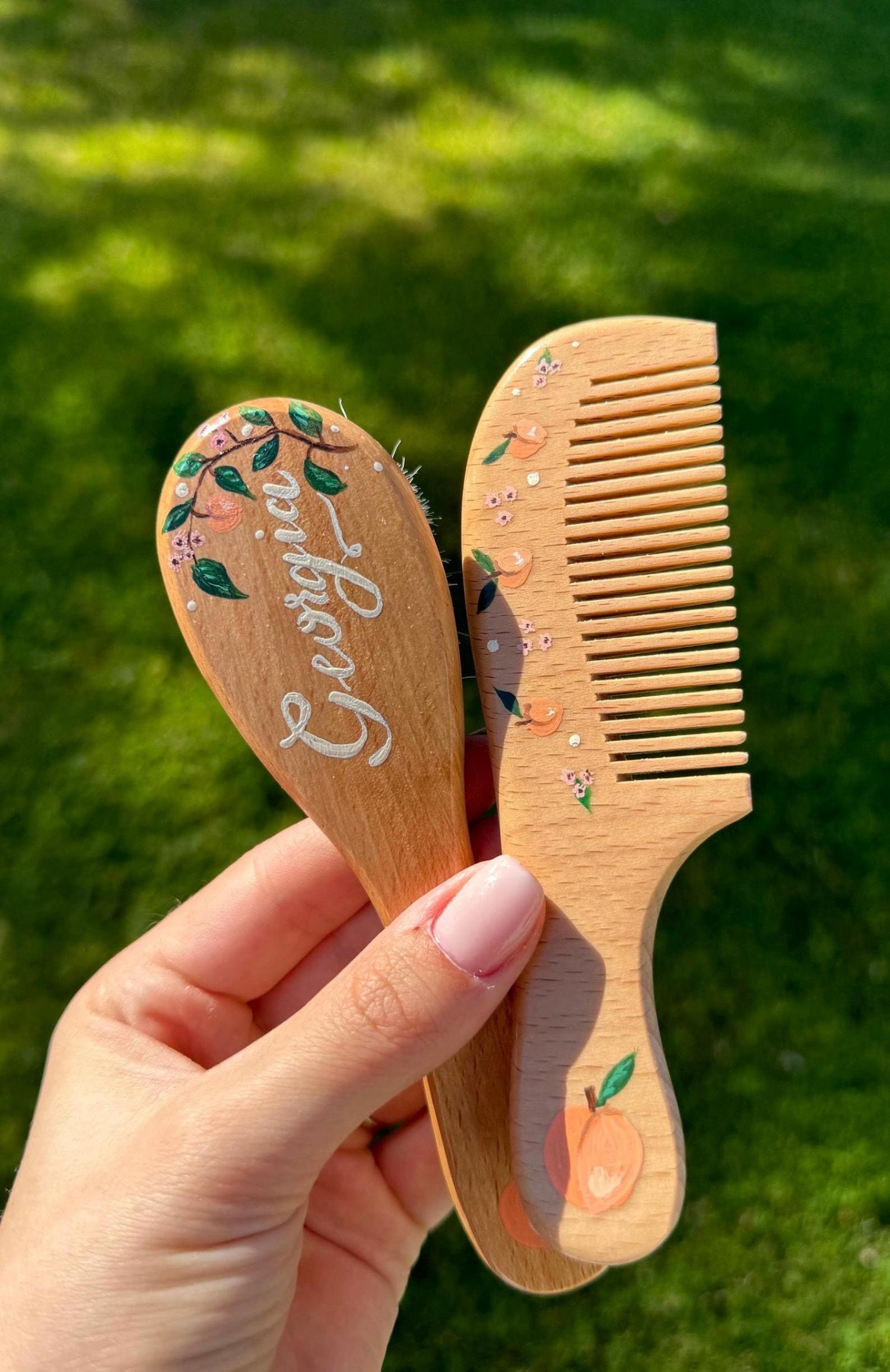 Baby Hairbrush + Comb, Hand-Painted, Birthday, Christmas, Baby Shower Gift