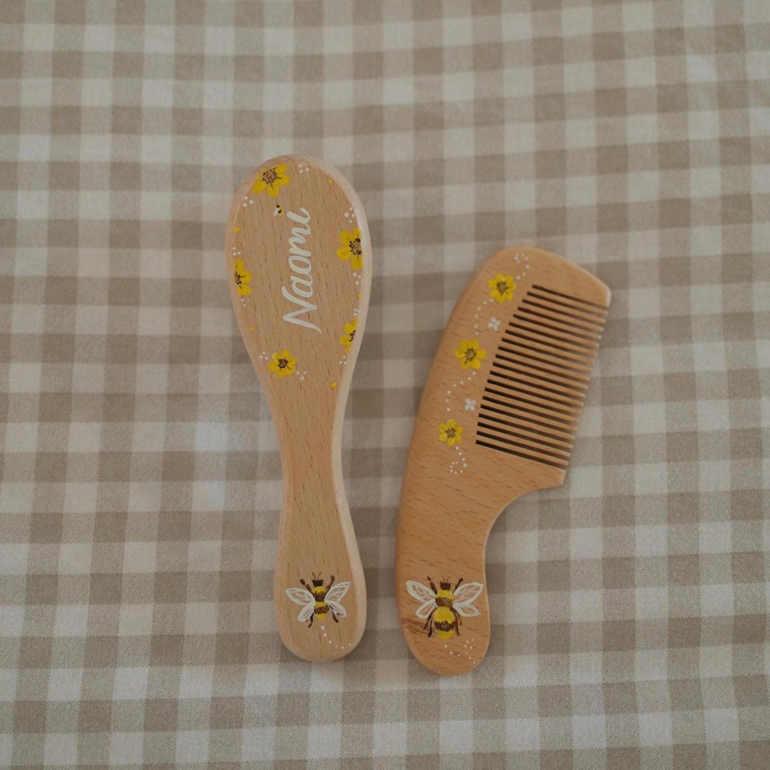 Baby Hairbrush + Comb, Hand-Painted, Birthday, Christmas, Baby Shower Gift