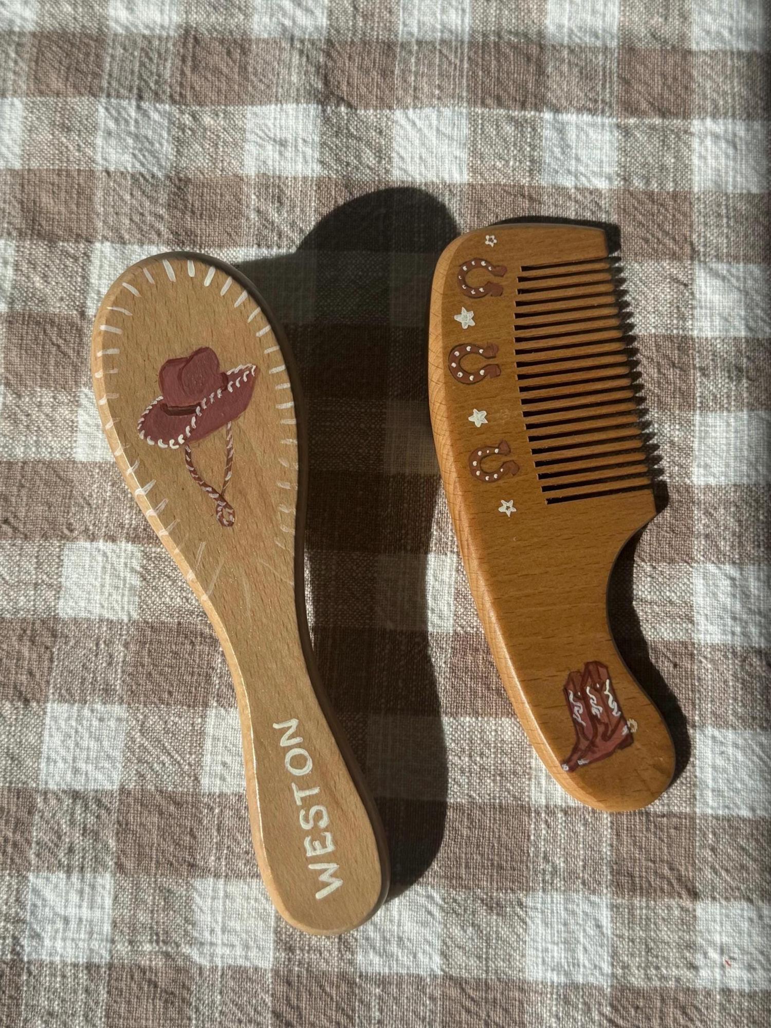 Baby Hairbrush + Comb, Hand-Painted, Birthday, Christmas, Baby Shower Gift