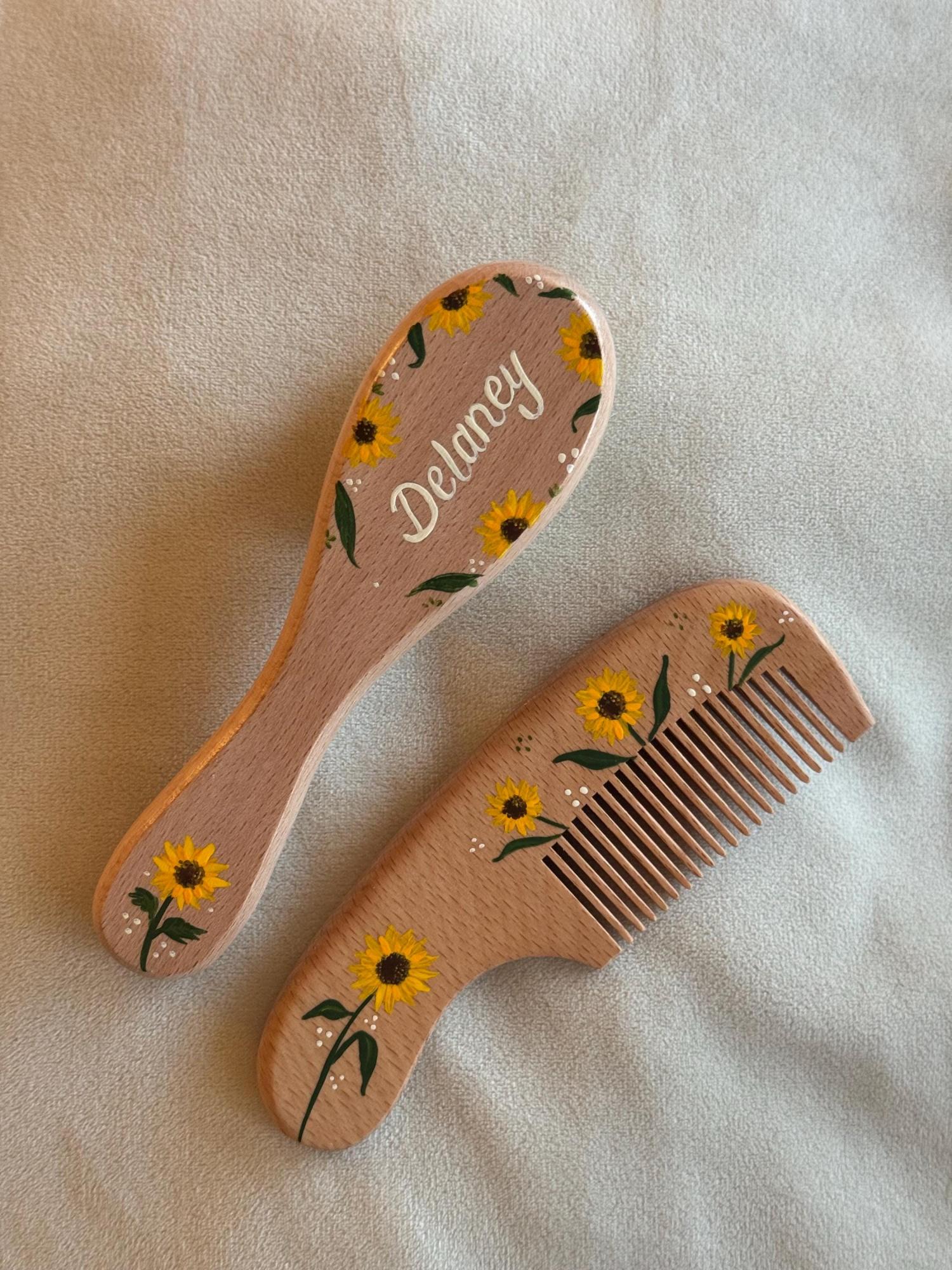 Baby Hairbrush + Comb, Hand-Painted, Birthday, Christmas, Baby Shower Gift