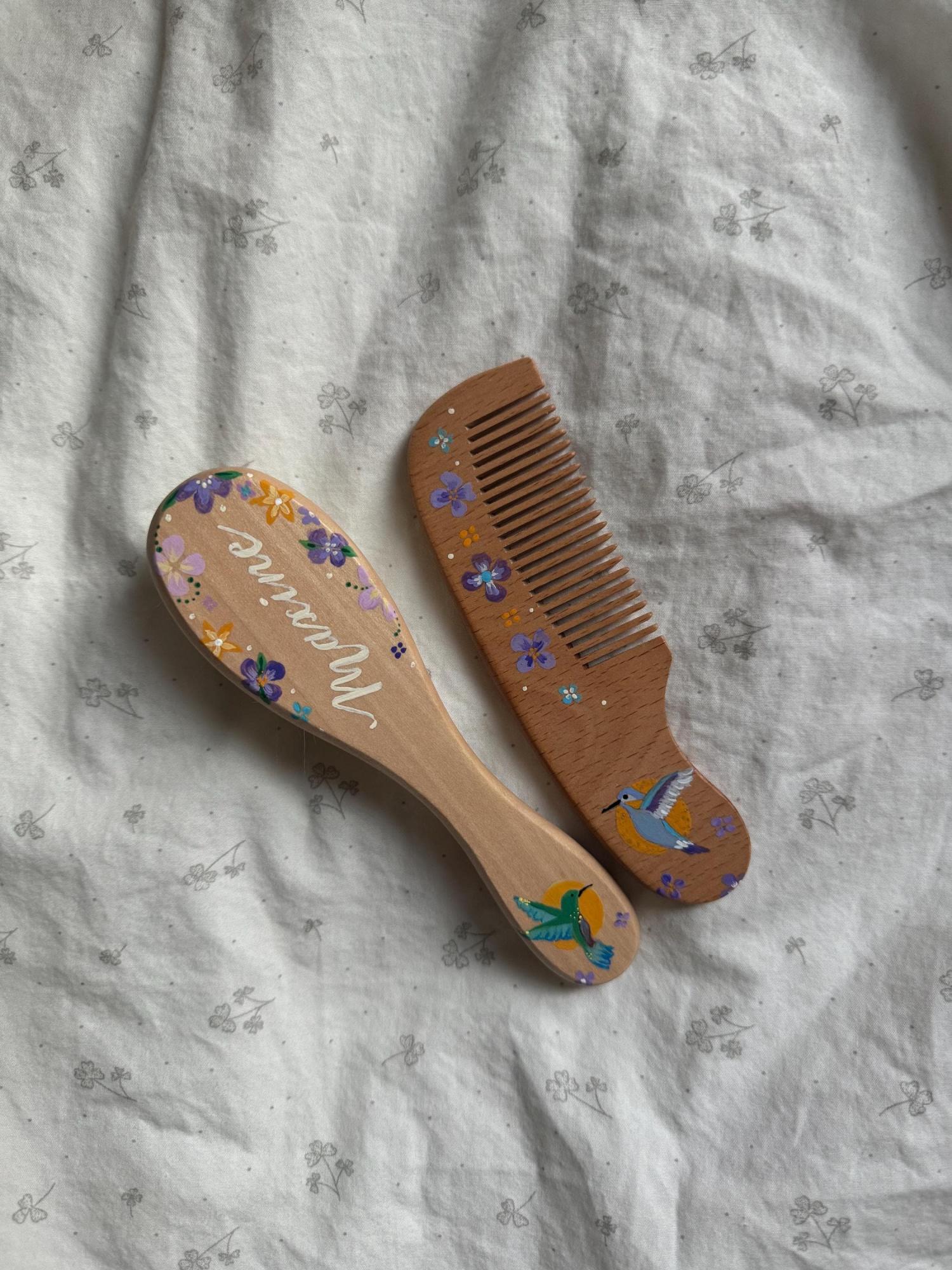 Baby Hairbrush + Comb, Hand-Painted, Birthday, Christmas, Baby Shower Gift