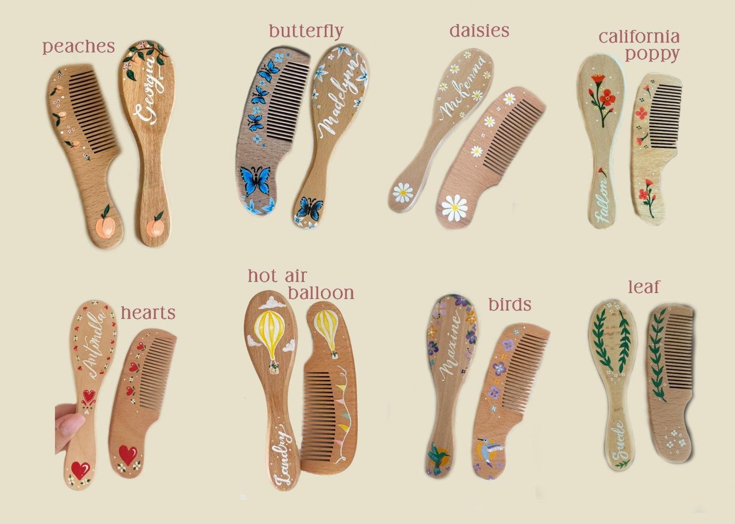 Baby Hairbrush + Comb, Hand-Painted, Birthday, Christmas, Baby Shower Gift