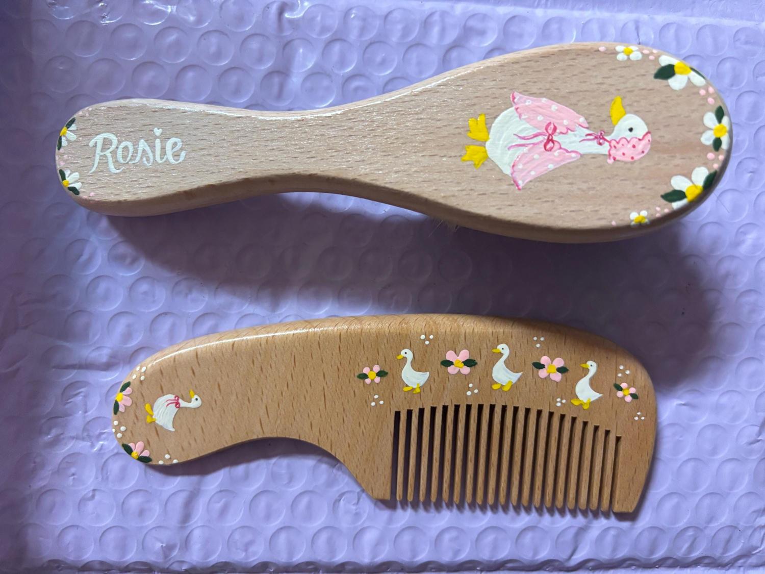 Baby Hairbrush + Comb, Hand-Painted, Birthday, Christmas, Baby Shower Gift
