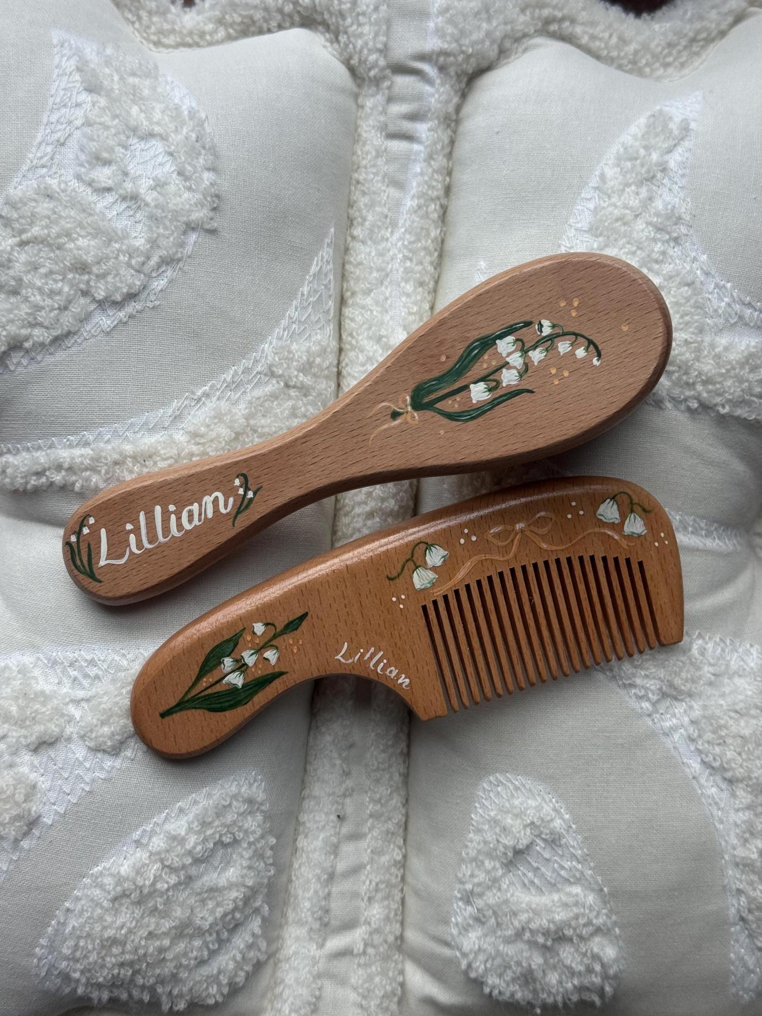 Baby Hairbrush + Comb, Hand-Painted, Birthday, Christmas, Baby Shower Gift
