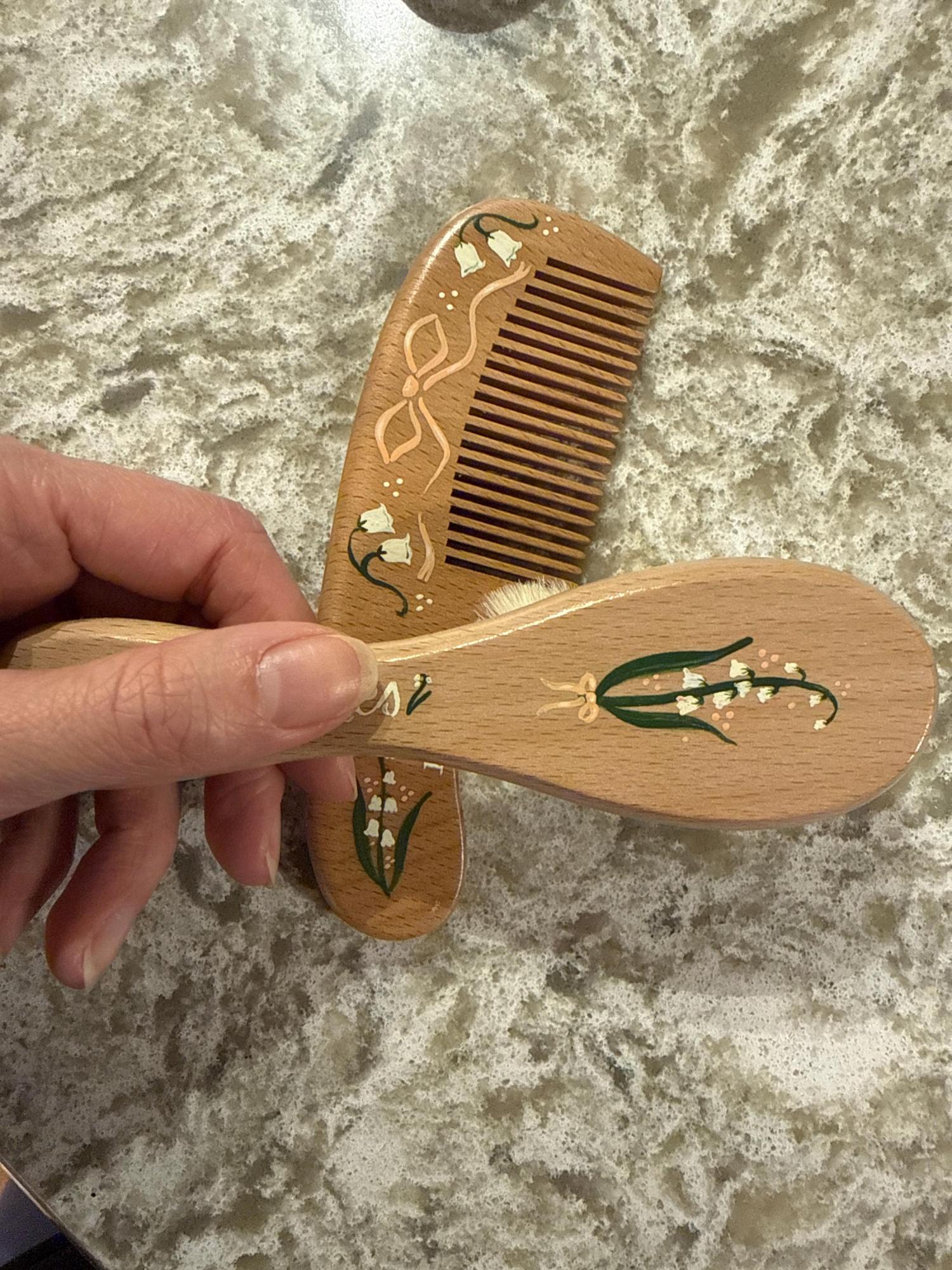 Baby Hairbrush + Comb, Hand-Painted, Birthday, Christmas, Baby Shower Gift