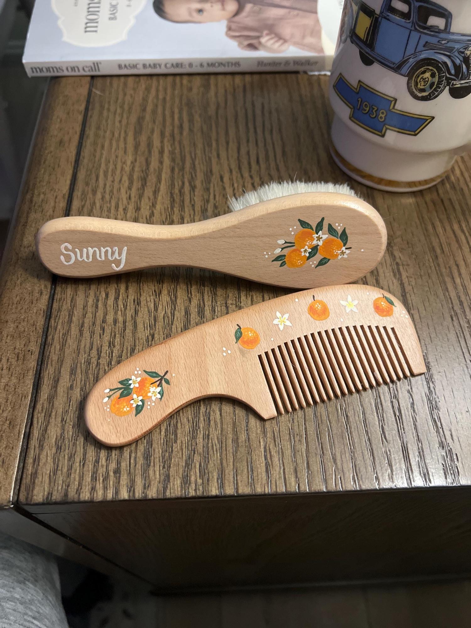 Baby Hairbrush + Comb, Hand-Painted, Birthday, Christmas, Baby Shower Gift