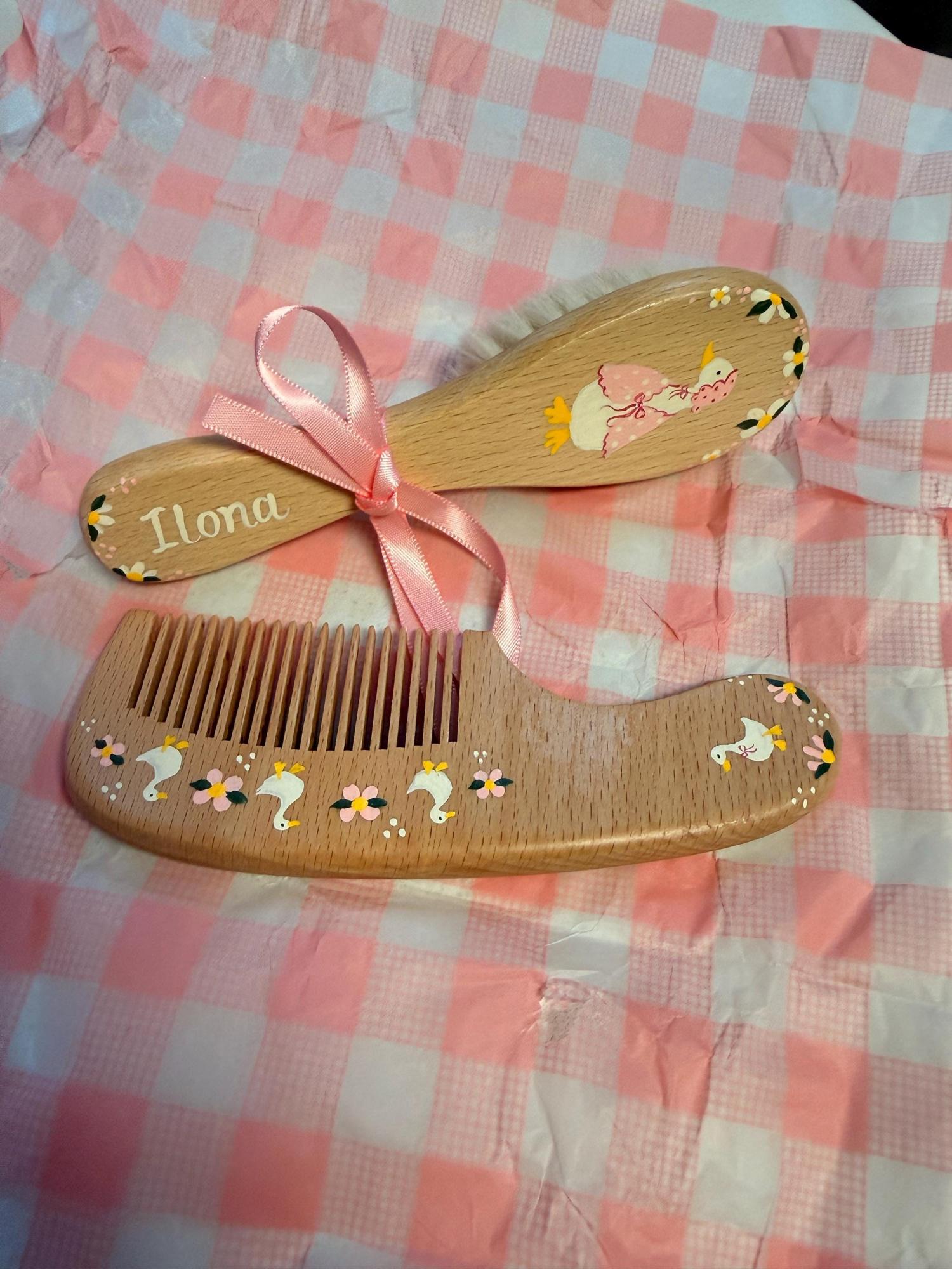 Baby Hairbrush + Comb, Hand-Painted, Birthday, Christmas, Baby Shower Gift