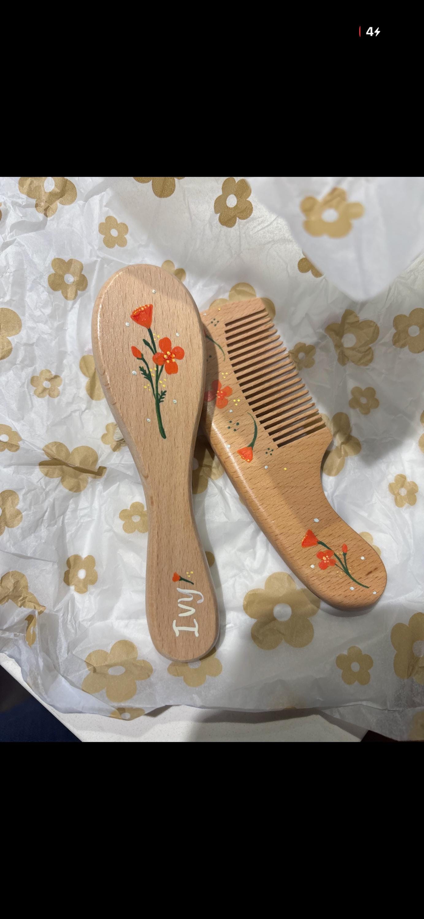 Baby Hairbrush + Comb, Hand-Painted, Birthday, Christmas, Baby Shower Gift