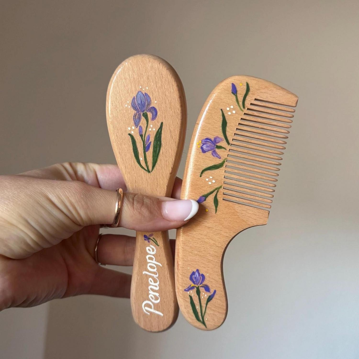 Baby Hairbrush + Comb, Hand-Painted, Birthday, Christmas, Baby Shower Gift