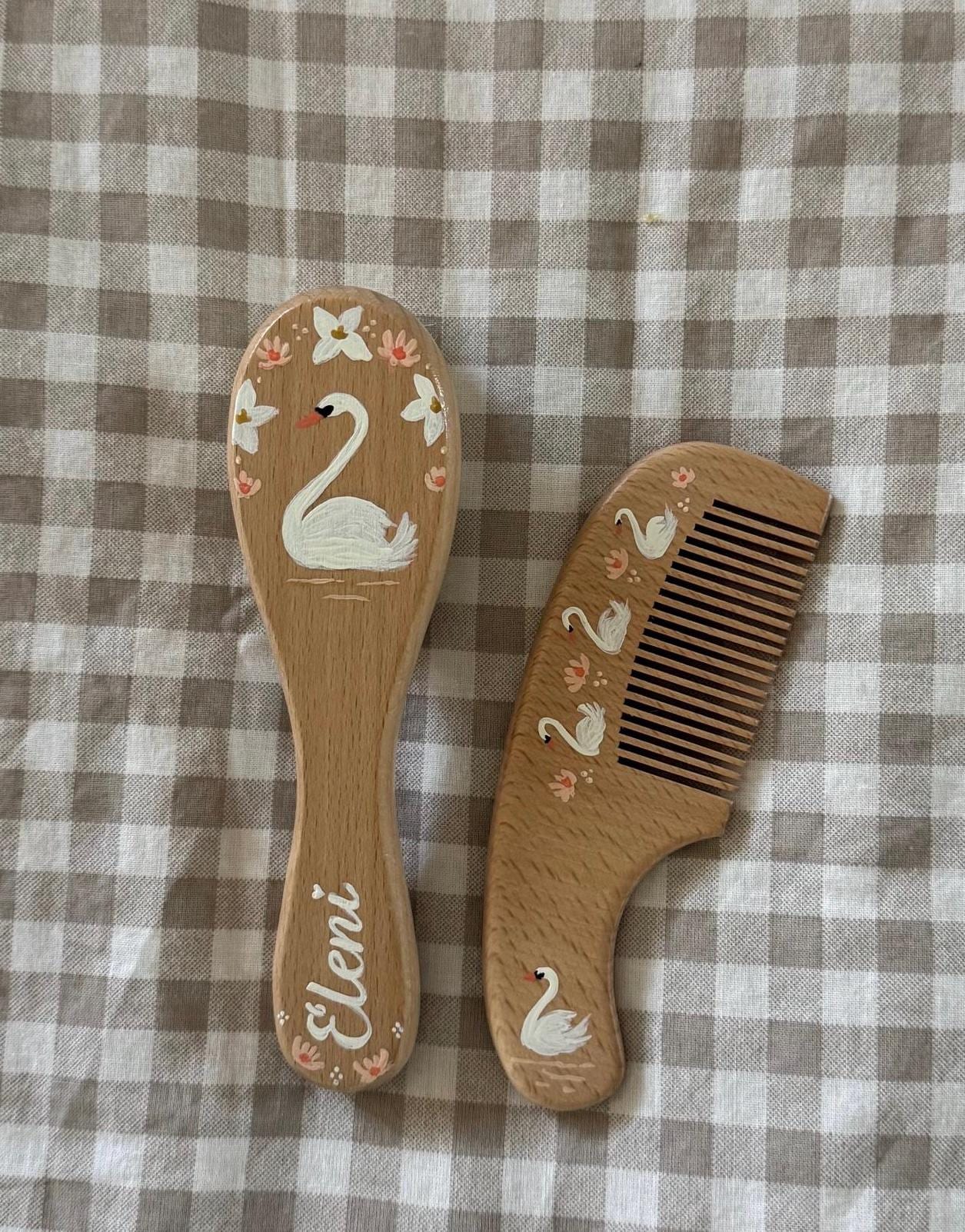 Baby Hairbrush + Comb, Hand-Painted, Birthday, Christmas, Baby Shower Gift