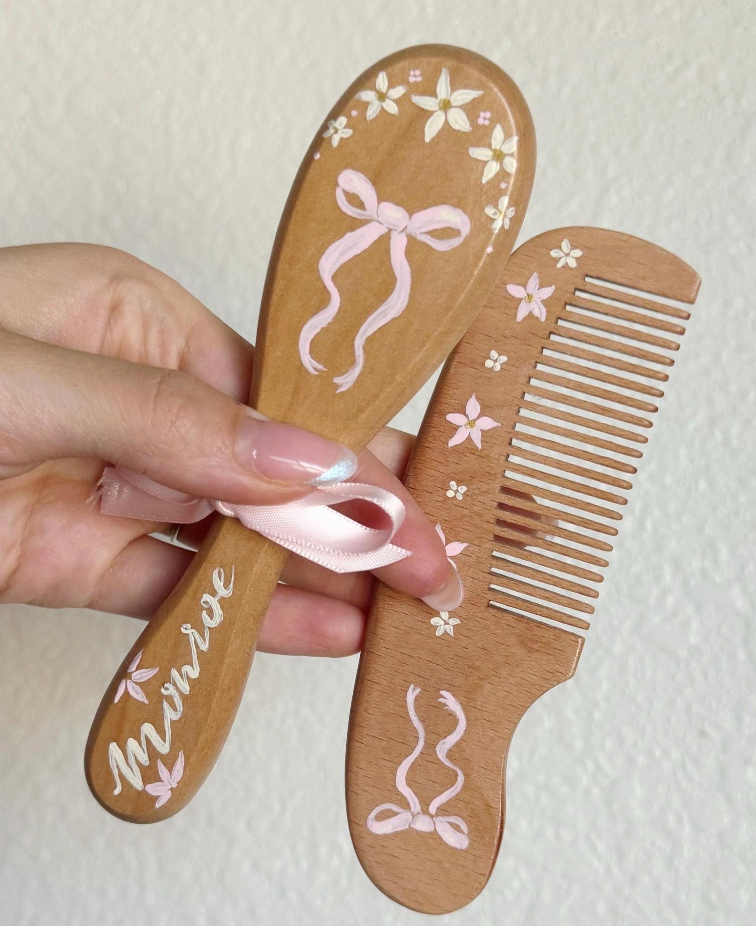 Baby Hairbrush + Comb, Hand-Painted, Birthday, Christmas, Baby Shower Gift