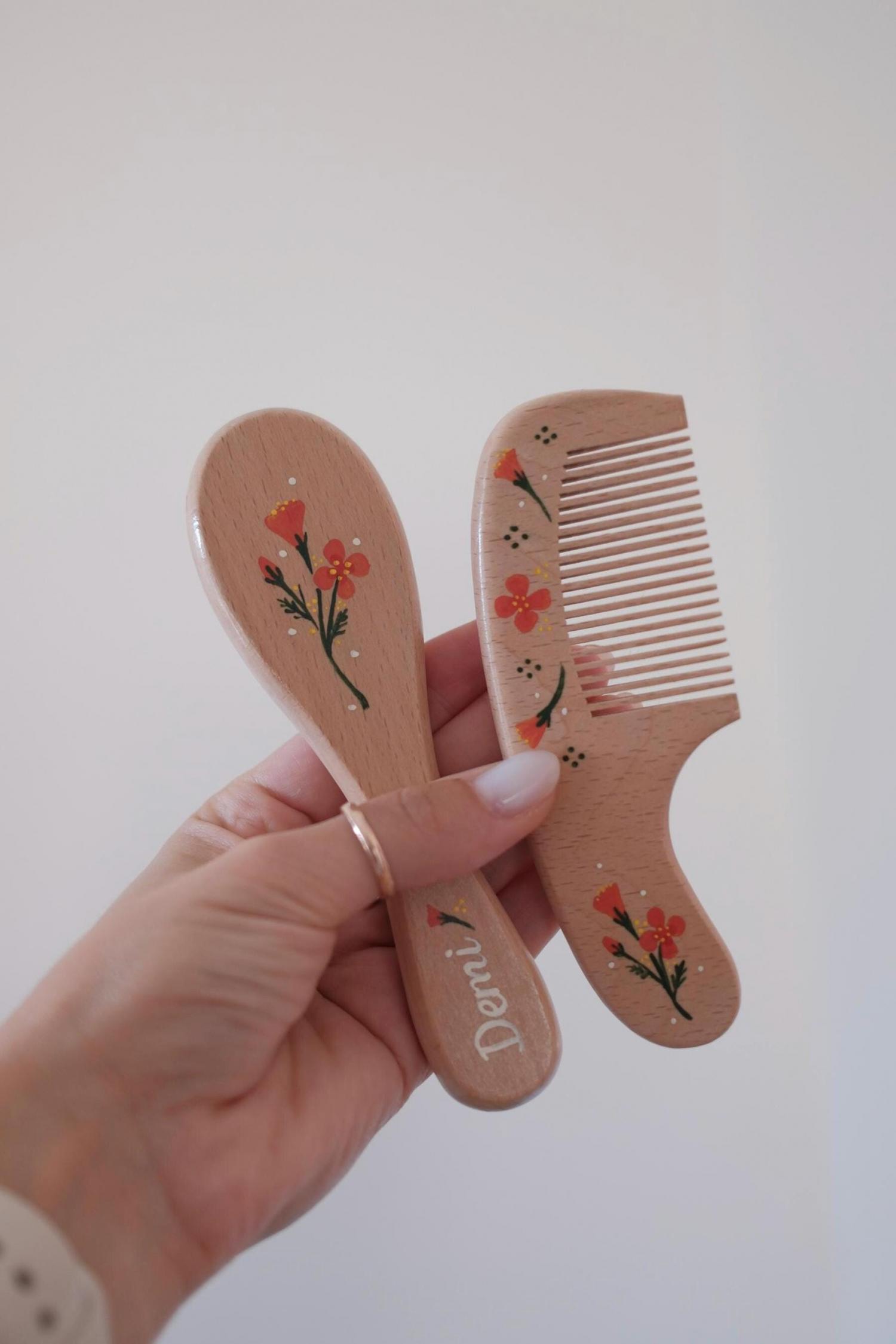 Baby Hairbrush + Comb, Hand-Painted, Birthday, Christmas, Baby Shower Gift