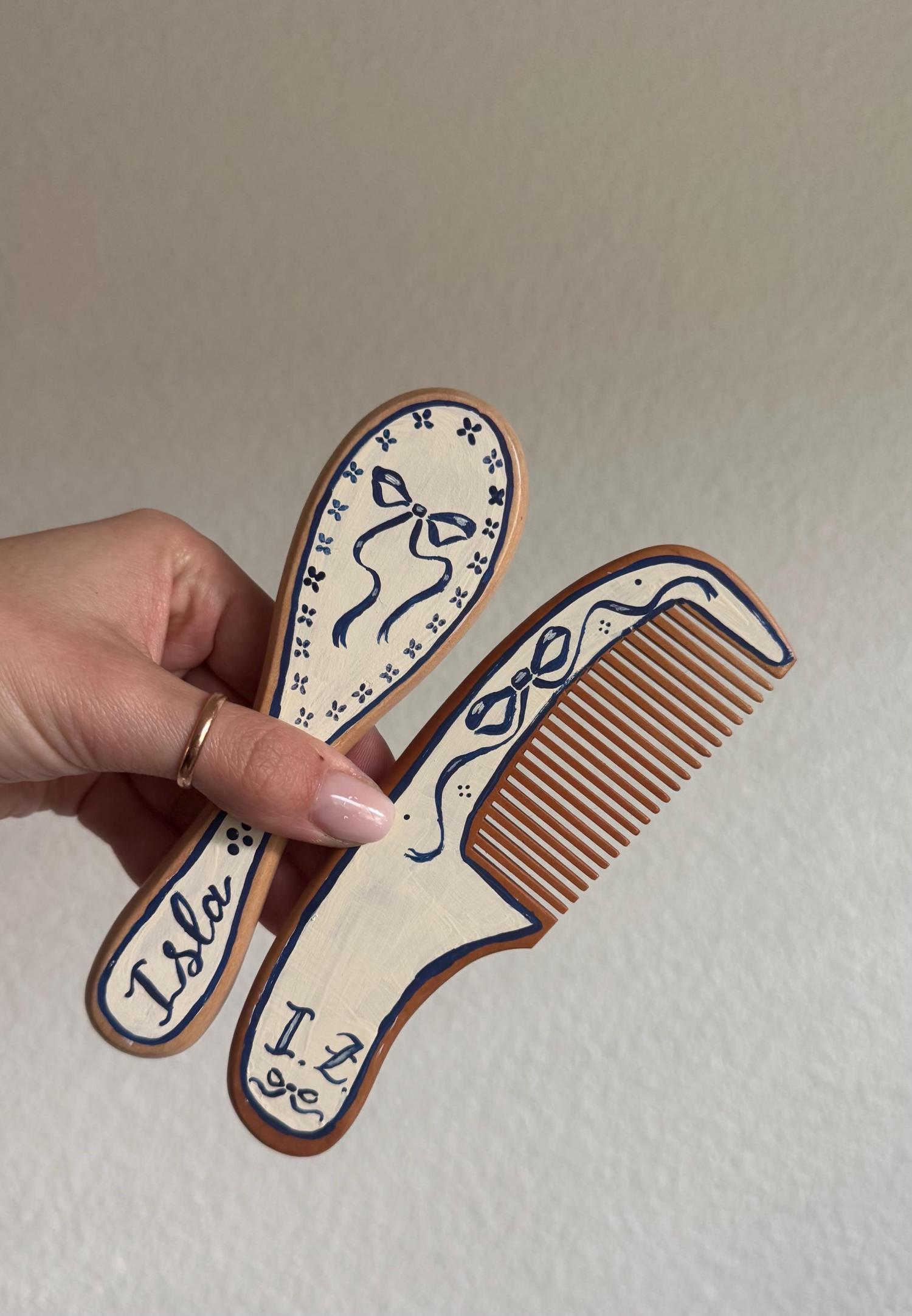 Baby Hairbrush + Comb, Hand-Painted, Birthday, Christmas, Baby Shower Gift