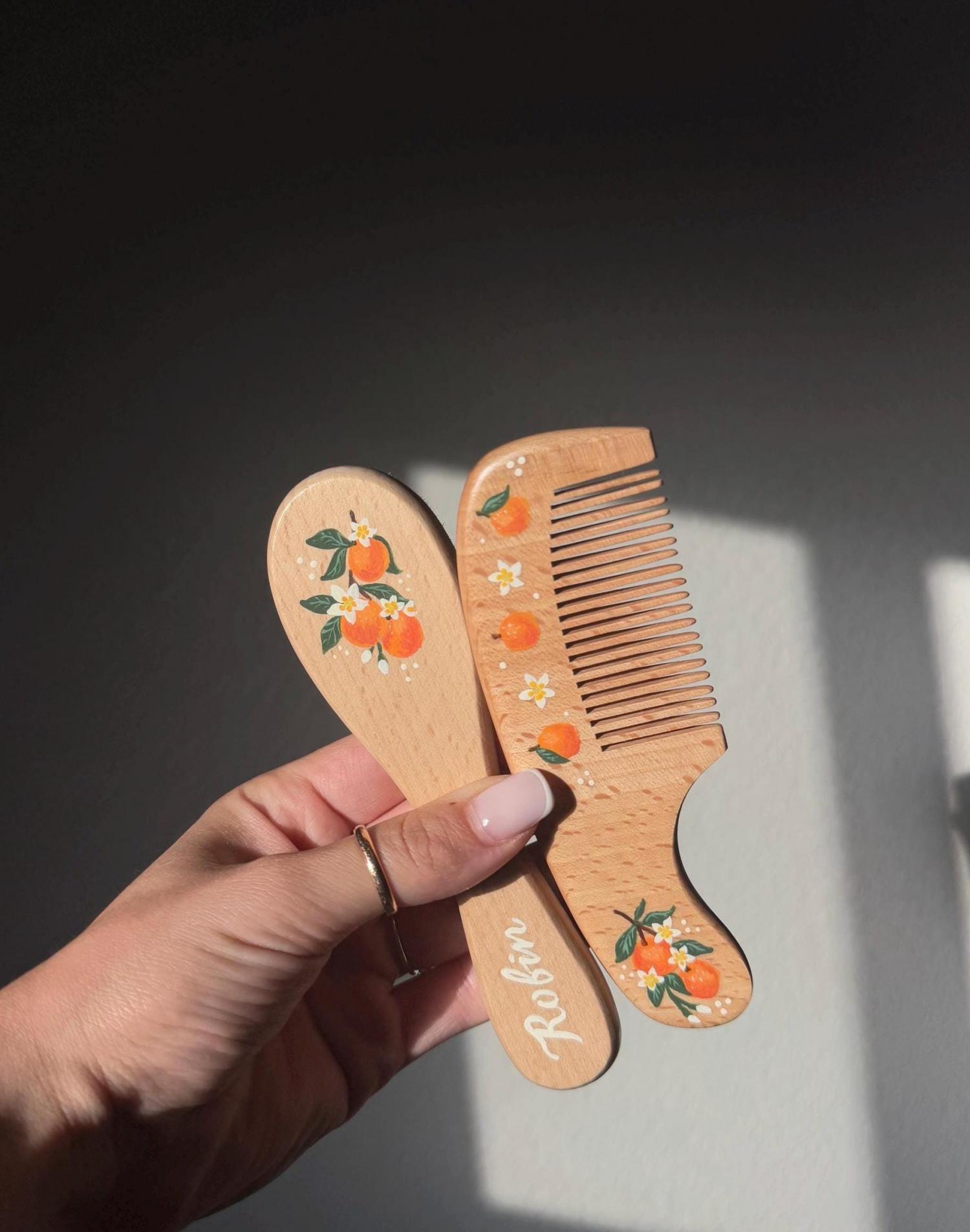 Baby Hairbrush + Comb, Hand-Painted, Birthday, Christmas, Baby Shower Gift