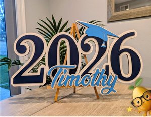 Personalized Wooden Graduation Sign: Custom 3D Layered Name & Year