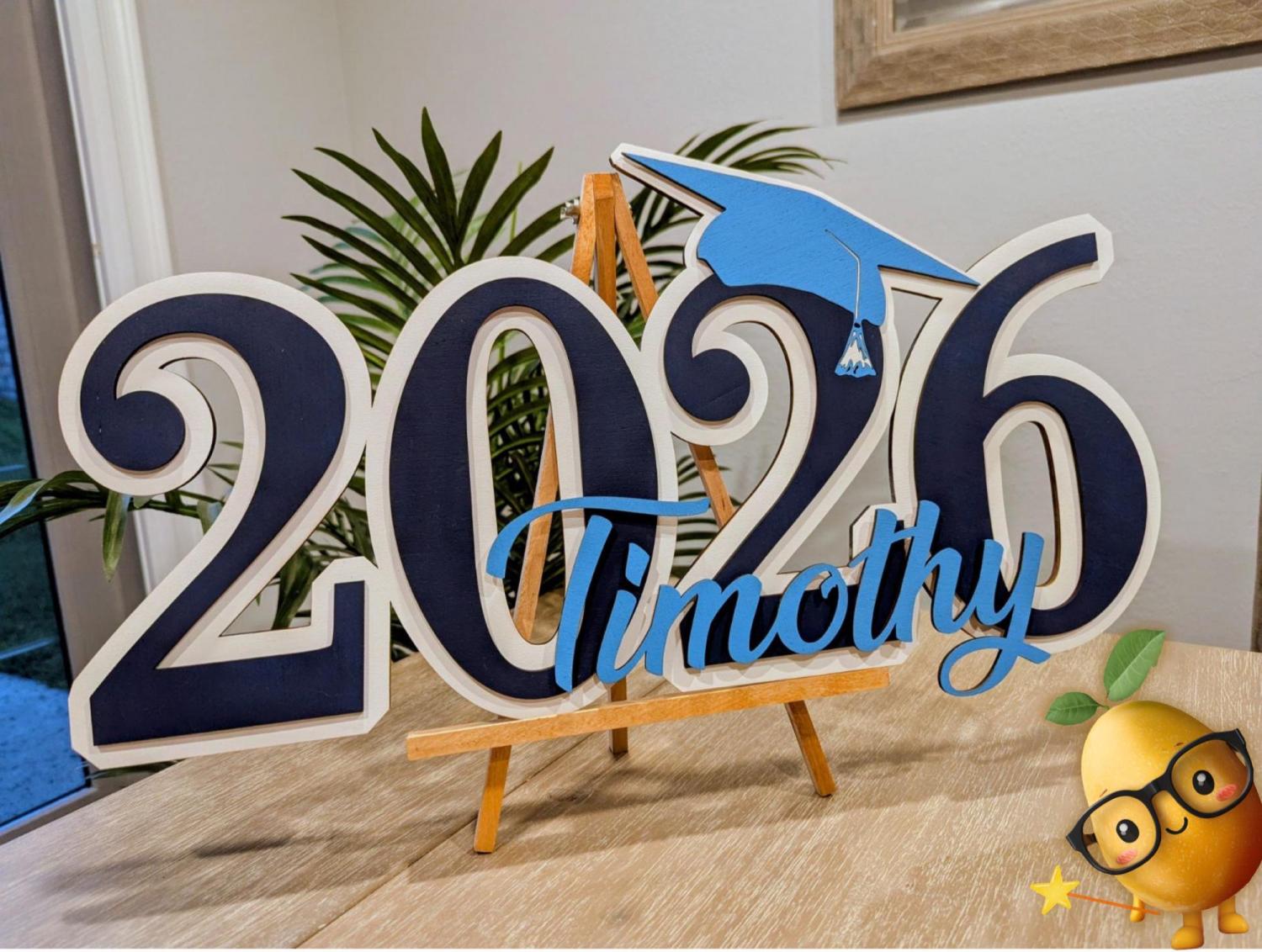 Personalized Wooden Graduation Sign: Custom 3D Layered Name & Year