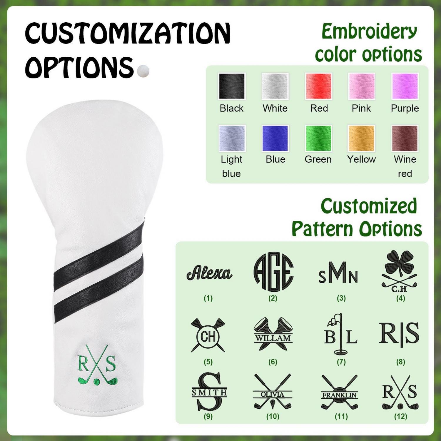 Personalized Golf Club Headcover, Custom Leather Golf Club Cover, Monogram Embroidered Golf Gift for Men, Gift for Golfer, Dad, Coach