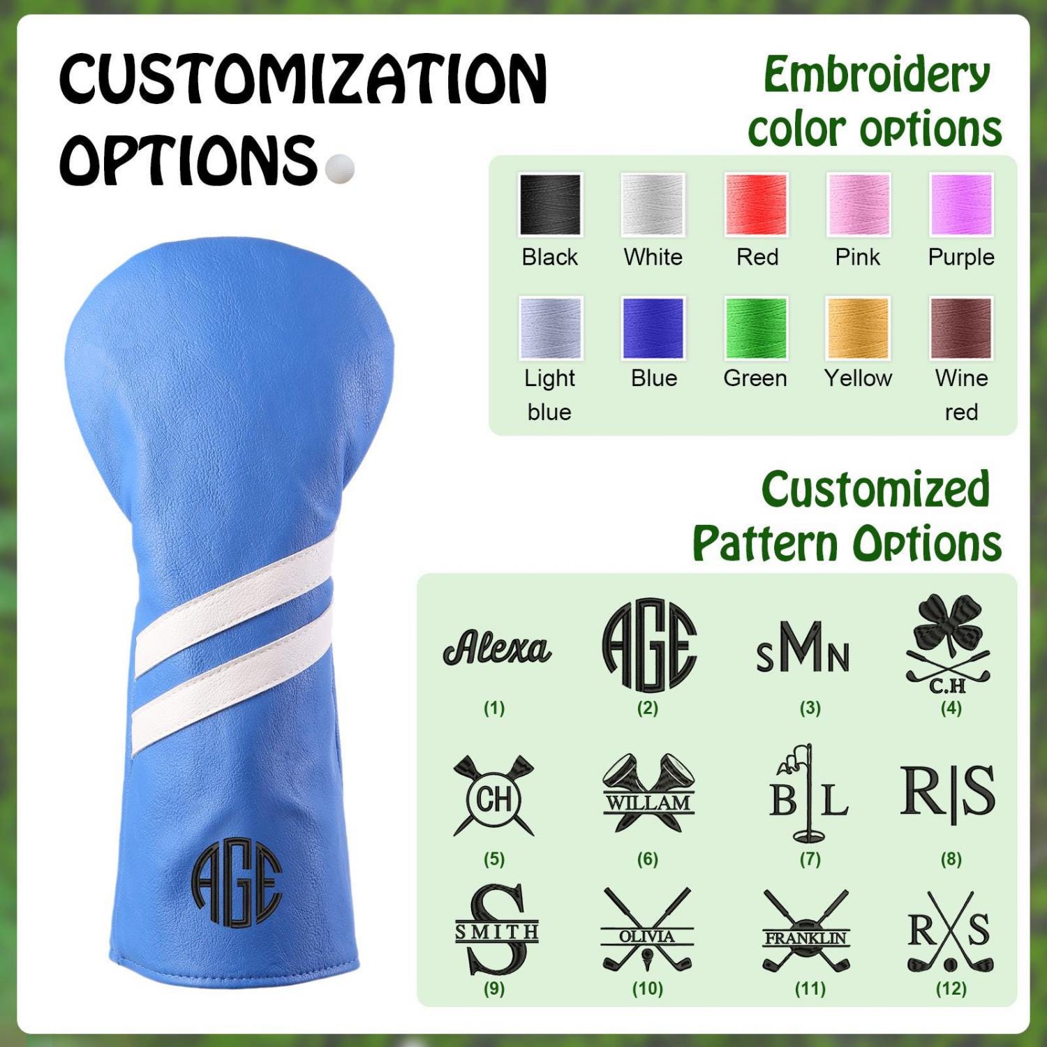Personalized Golf Club Headcover, Custom Leather Golf Club Cover, Monogram Embroidered Golf Gift for Men, Gift for Golfer, Dad, Coach