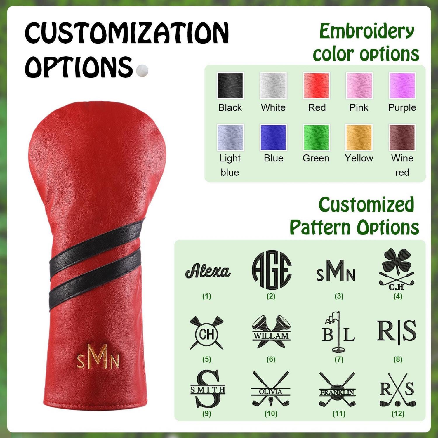 Personalized Golf Club Headcover, Custom Leather Golf Club Cover, Monogram Embroidered Golf Gift for Men, Gift for Golfer, Dad, Coach