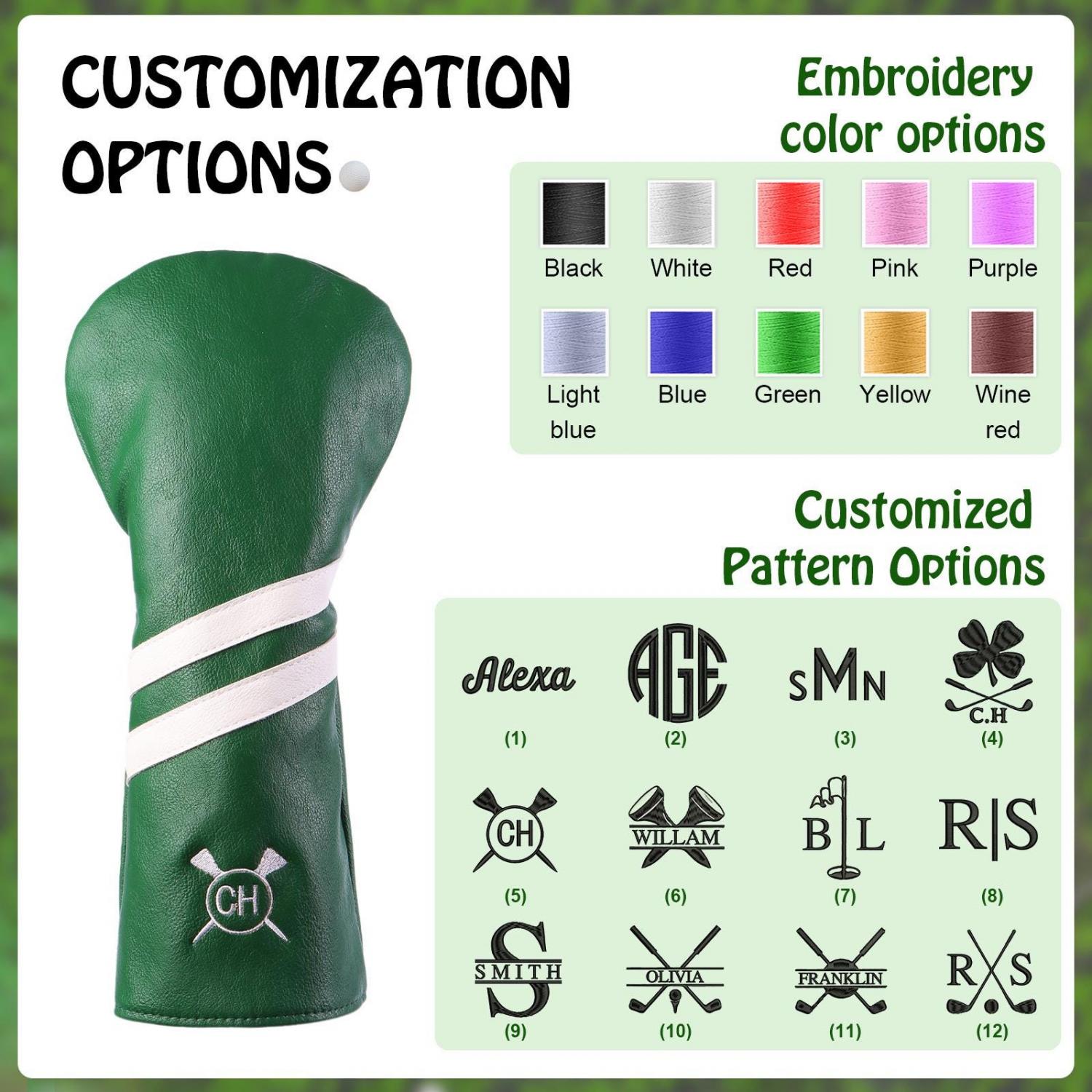 Personalized Golf Club Headcover, Custom Leather Golf Club Cover, Monogram Embroidered Golf Gift for Men, Gift for Golfer, Dad, Coach